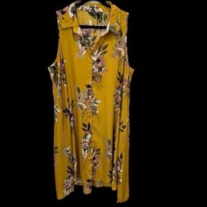 Mlle GABRIELLE Plus Size Mustard Floral Relaxed Fit Sleeveless Dress 2X